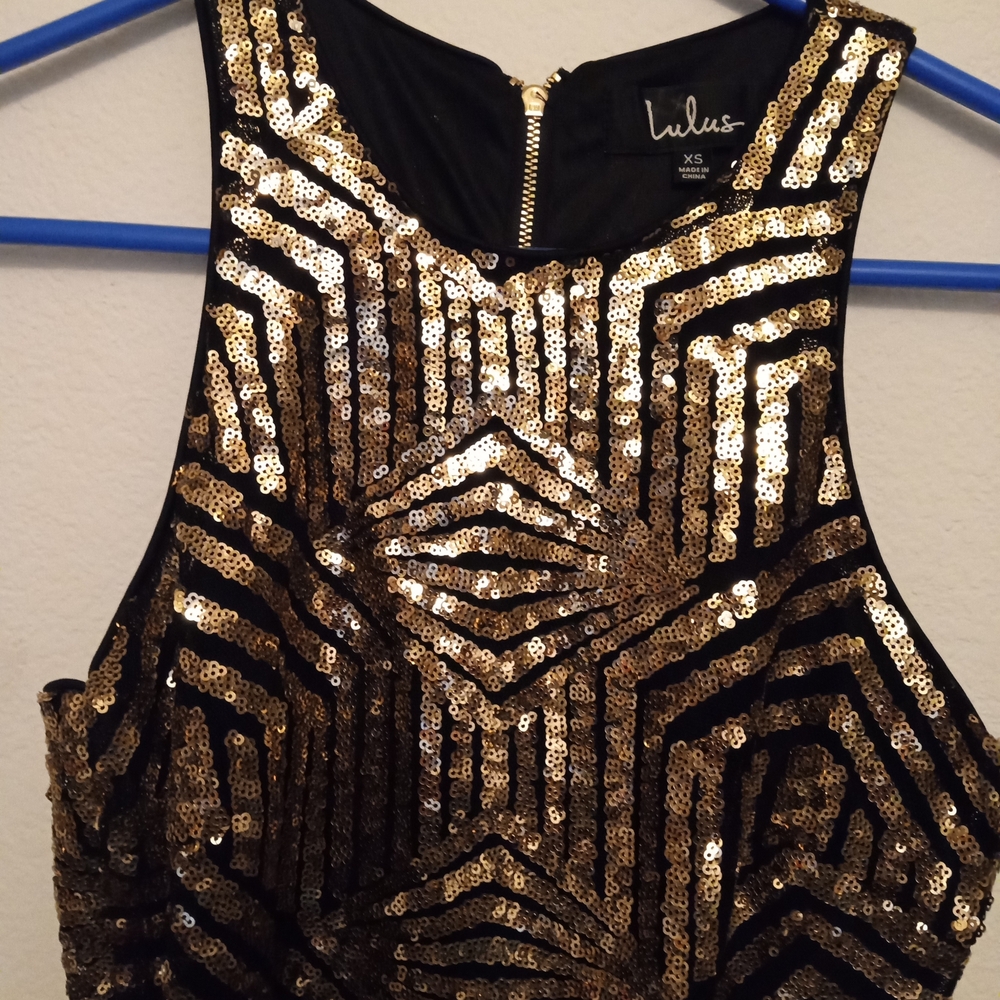 Lulu's Black and Gold Sequin Mini Dress
